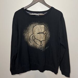 Karl Lagerfeld Paris Gold Glitter Face Top‎ Long Sleeve Large Jersey Knit